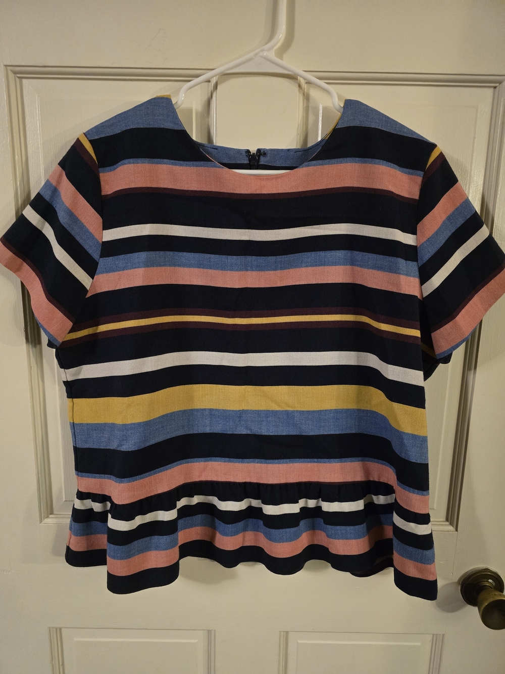 Halogen Multicolor Striped Short Sleeve Peplum Top #322